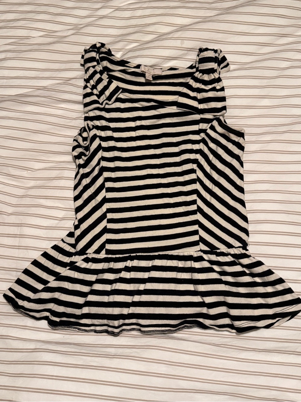 Black and White Striped Peplum Peplum Top Bow Shoulder Detail